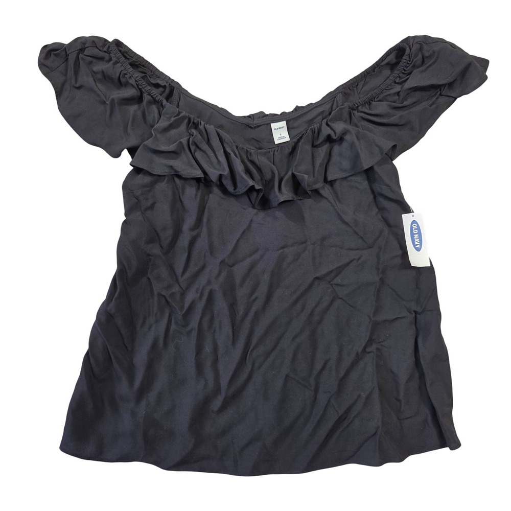 Old Navy Womens Black Ruffle Off-the-Shoulder Blouse Top Small NWT Boho Summer